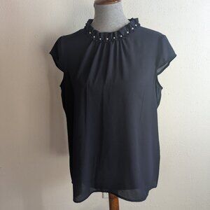 Navy Blue Tank Top with Pearl Collar